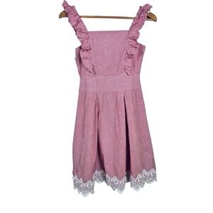 Jaspal XS Red & White Striped Candy Striper Dress Ruffle Straps Lace Hem Japan